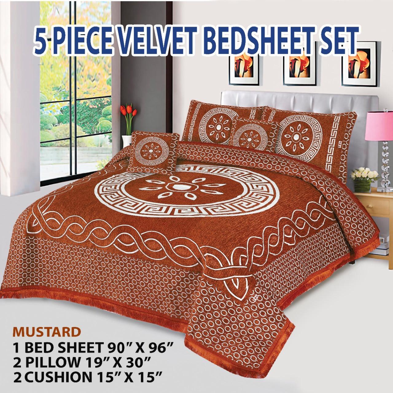 Velvet Jacquard Bed Sheet 5 Pcs set King Size