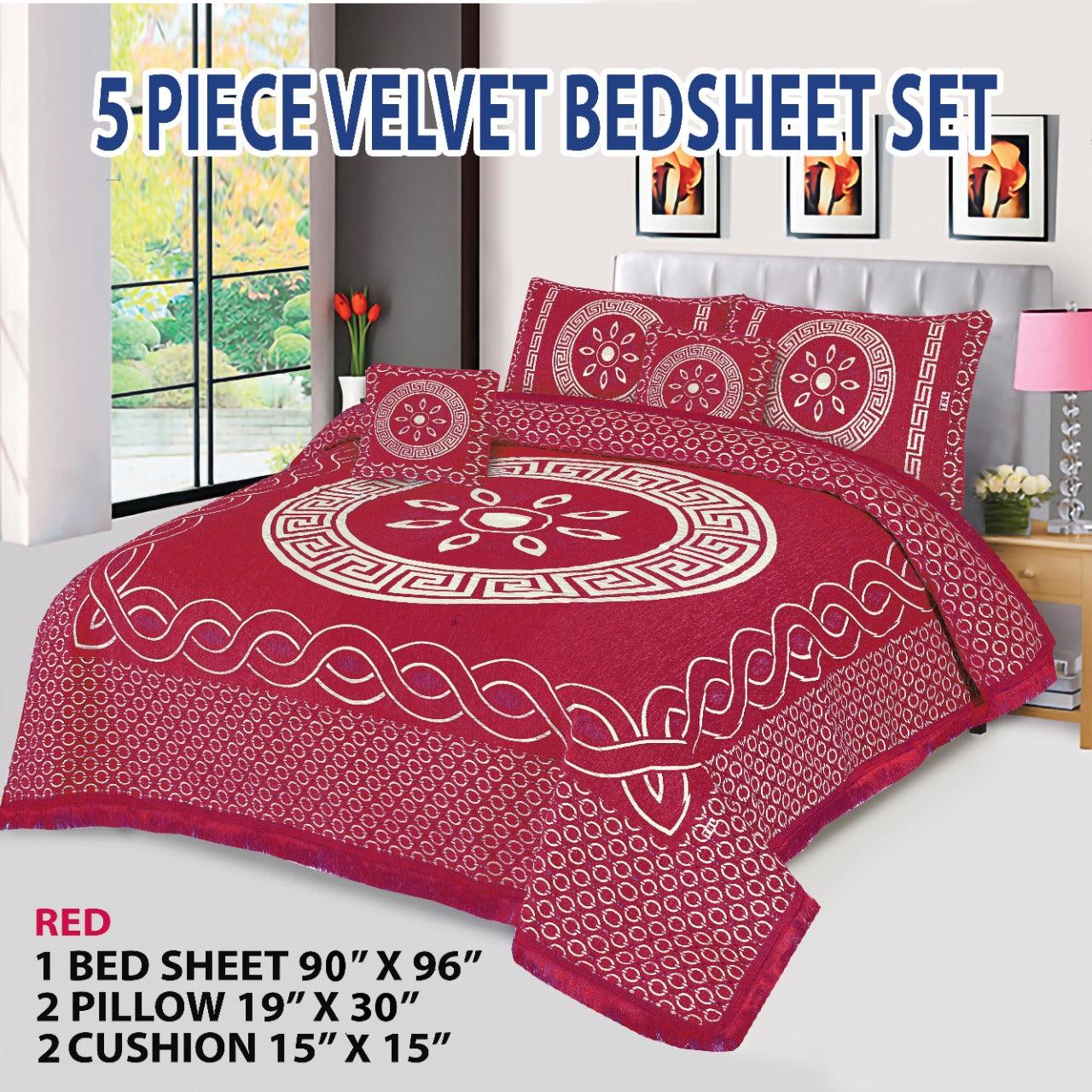 Velvet Jacquard Bed Sheet 5 Pcs set King Size