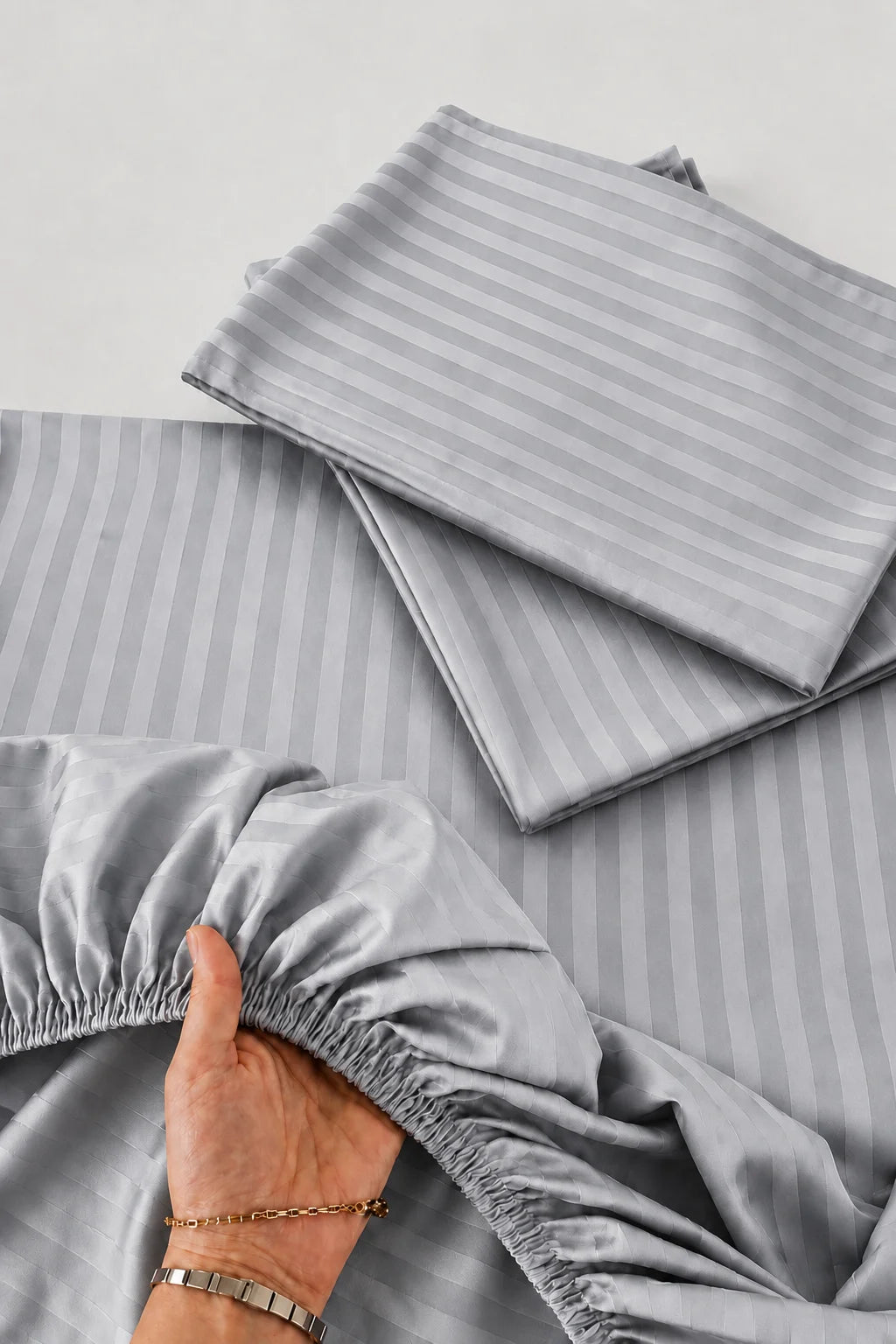 Light Grey Stripe Fitted Bedsheet - King Size