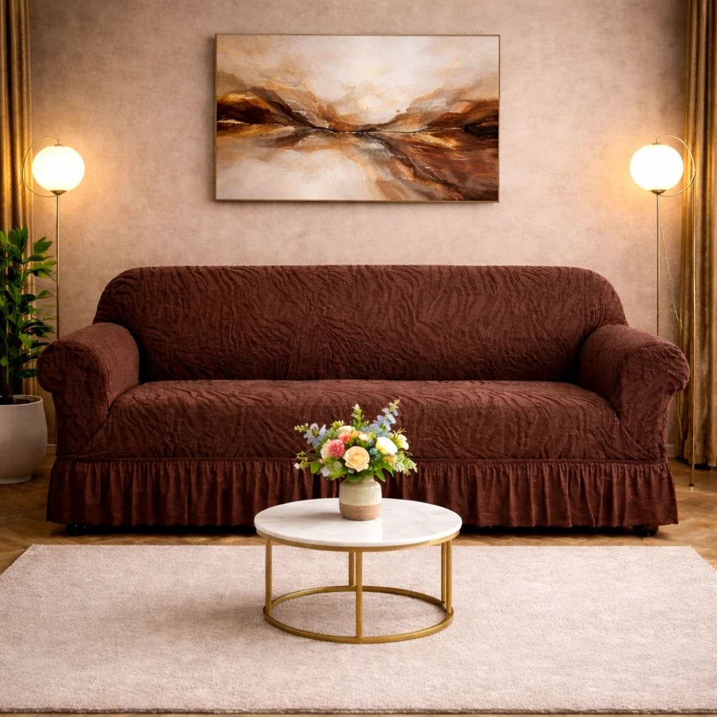 Zebra Stripe Gersey Sofa Covers Brown Color