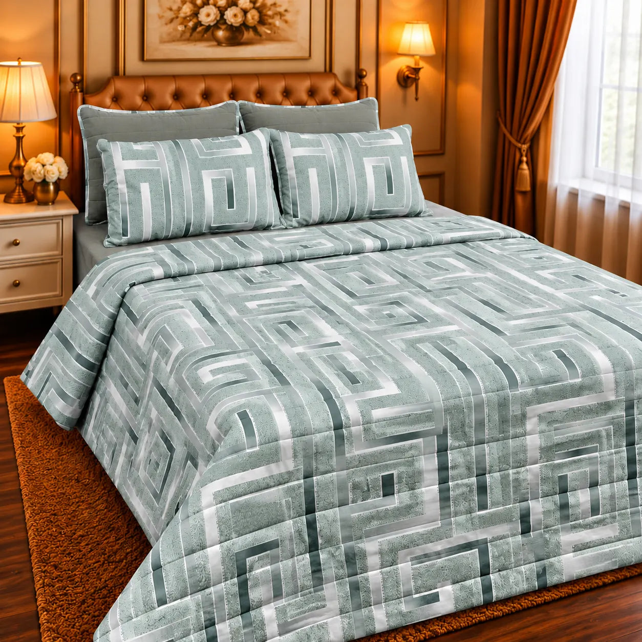 Premium Export Cotton 6-Piece Double Bed Comforter Set with Quilted Comforter, Bed Sheet & 4 Pillow Covers