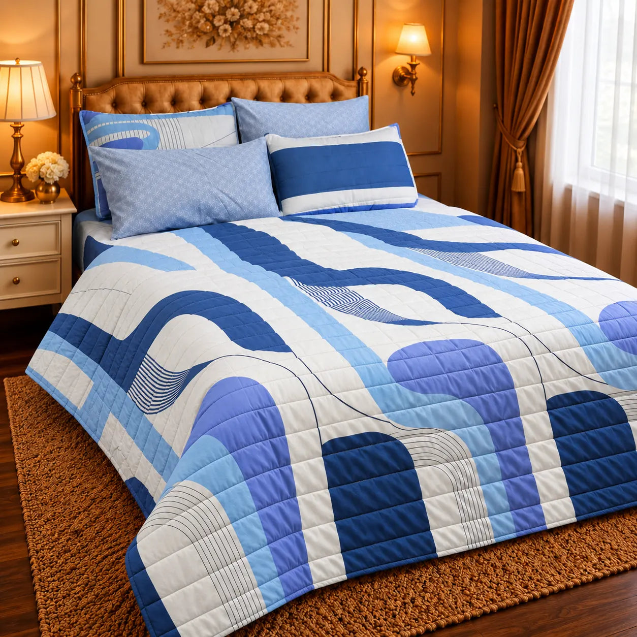 Premium Export Cotton 6-Piece Double Bed Comforter Set with Quilted Comforter, Bed Sheet & 4 Pillow Covers