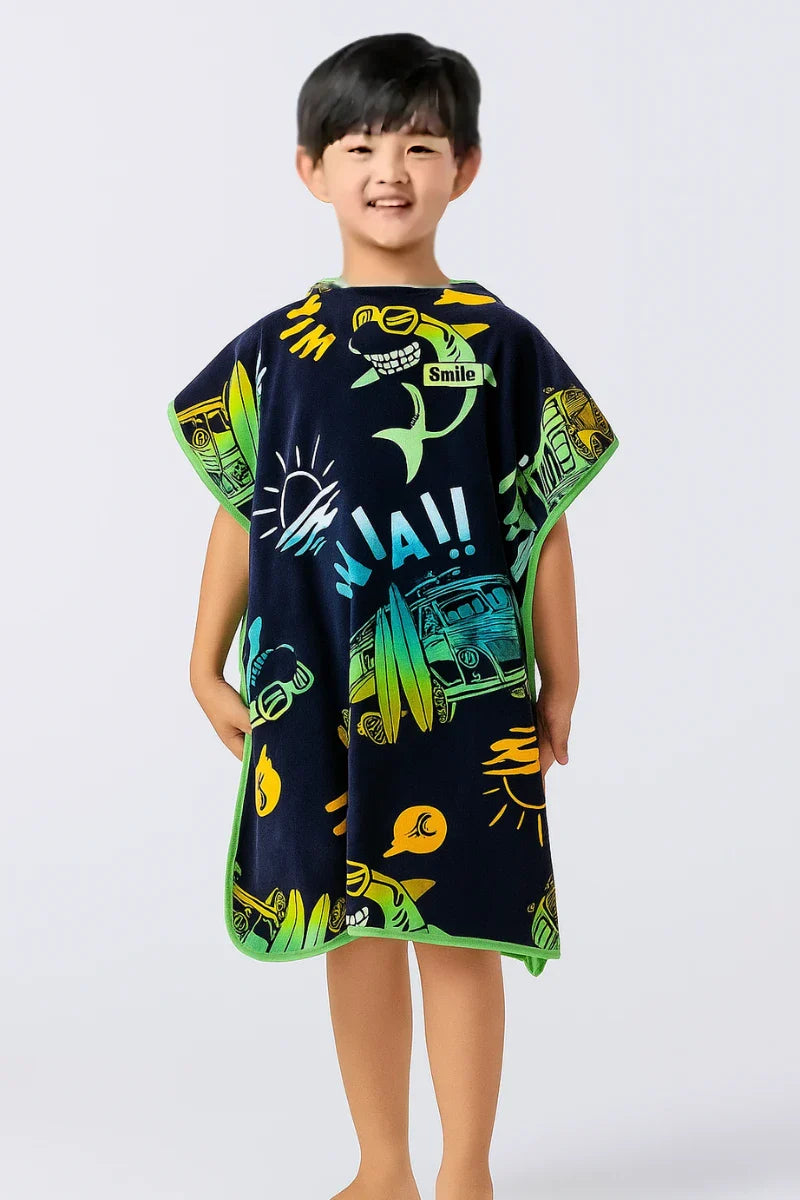 Kids Black Hoodie Towel | Hooded Bath Poncho | Personalized Kids Bath Towel