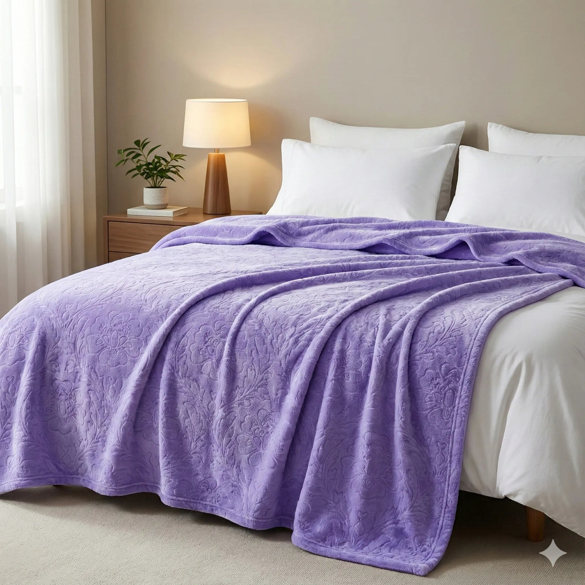 Premium light Purple Dyed Embossed AC Fleece Blanket