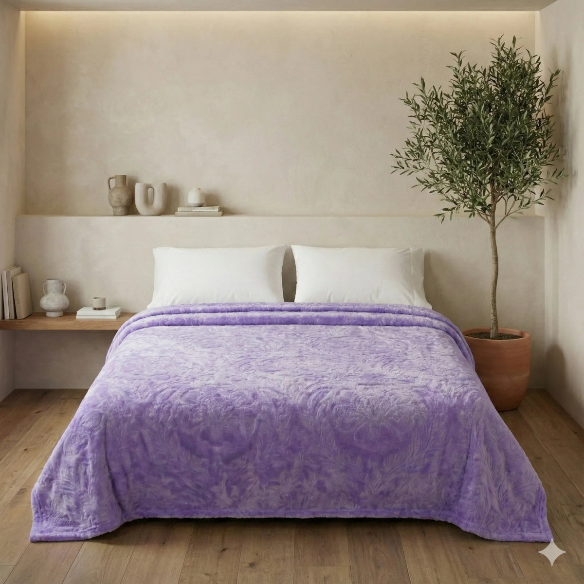 Premium light Purple Dyed Embossed AC Fleece Blanket
