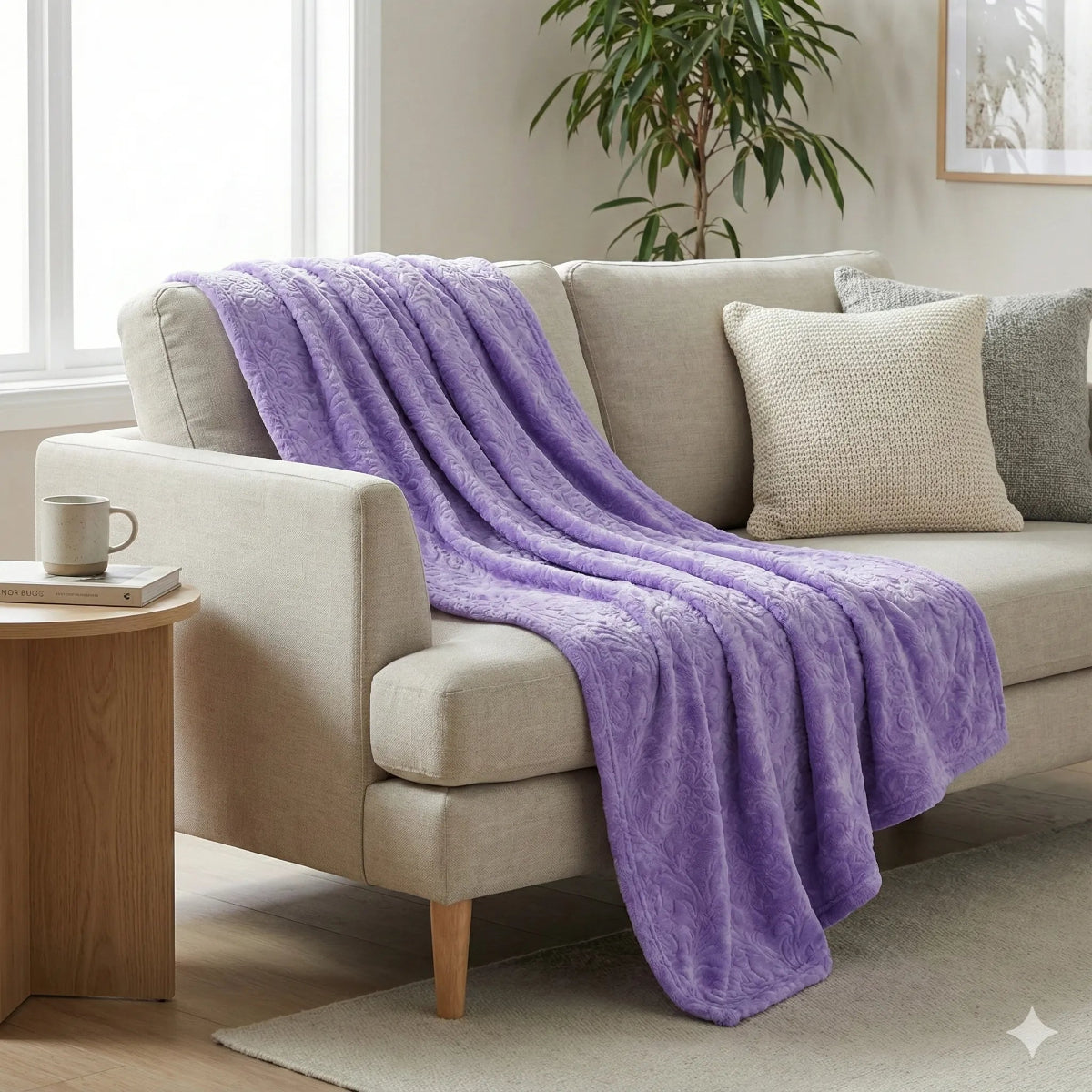 Premium light Purple Dyed Embossed AC Fleece Blanket