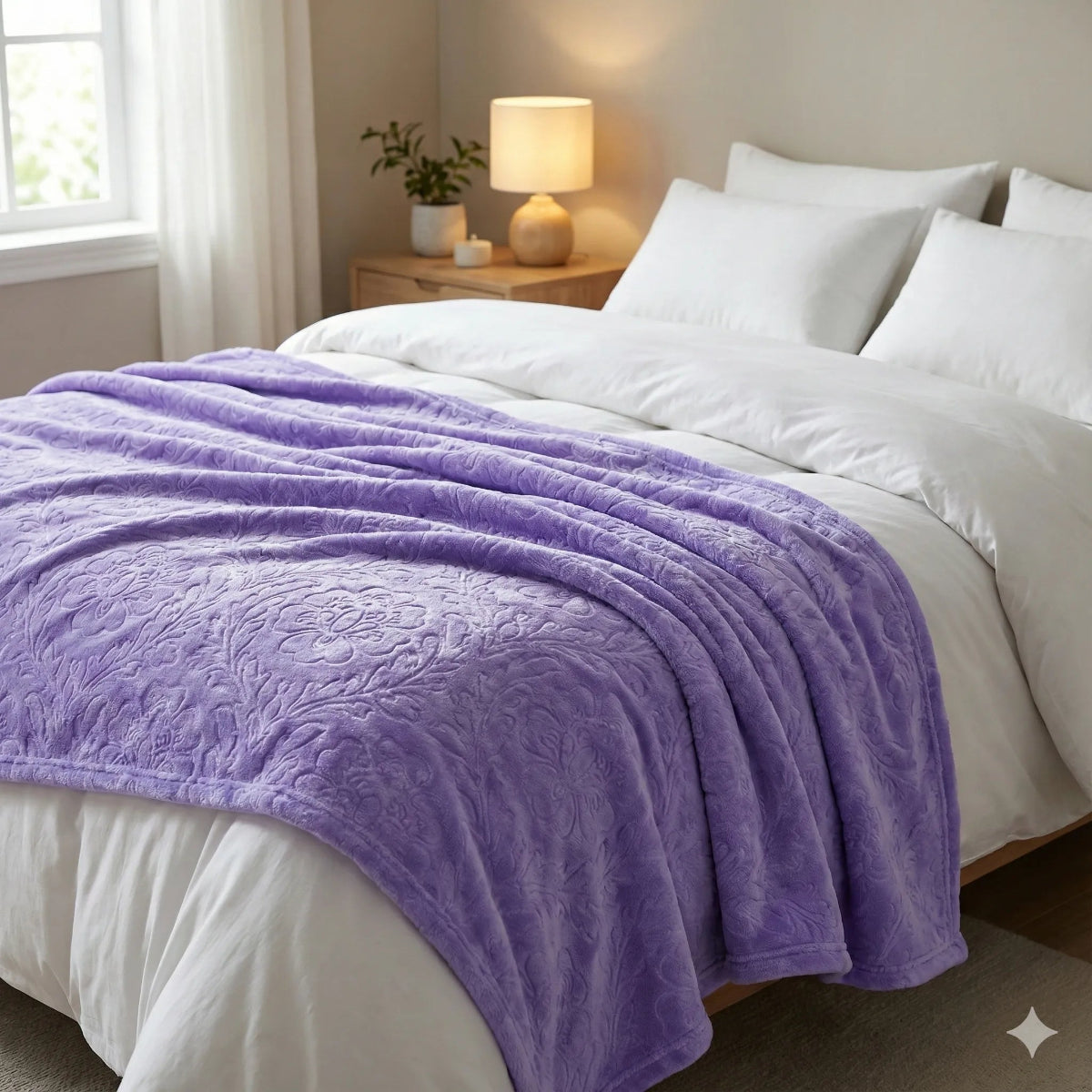Premium light Purple Dyed Embossed AC Fleece Blanket