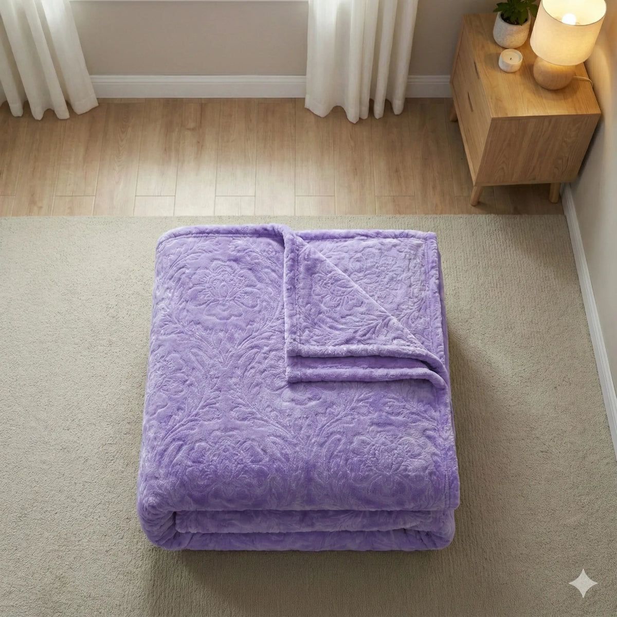 Premium light Purple Dyed Embossed AC Fleece Blanket