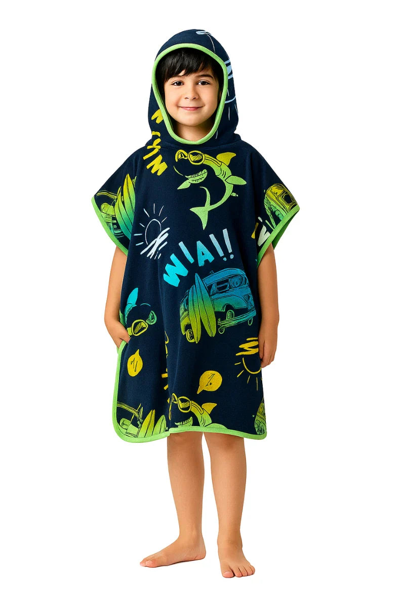 Kids Black Hoodie Towel | Hooded Bath Poncho | Personalized Kids Bath Towel