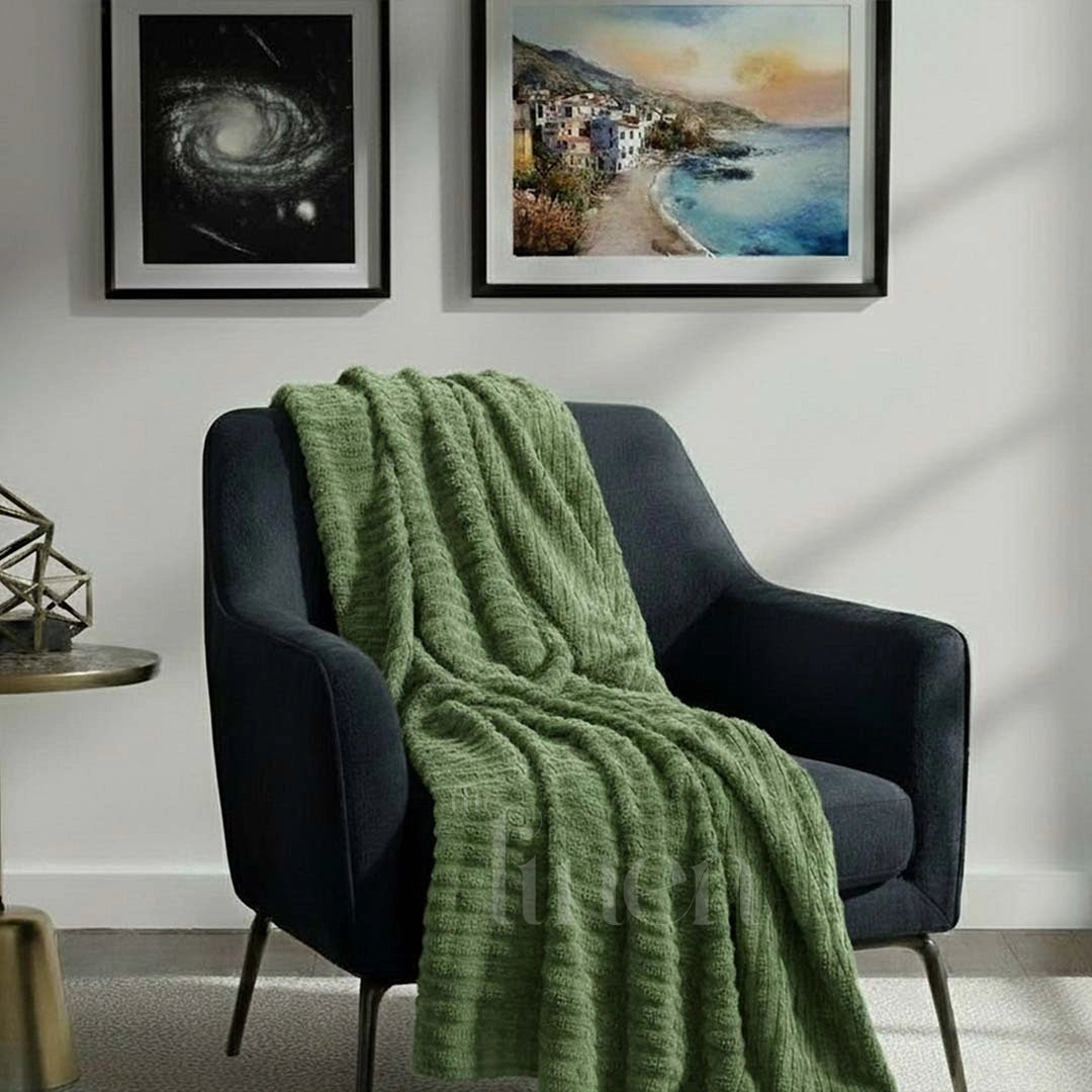 Olive Green Textured Plush Blanket