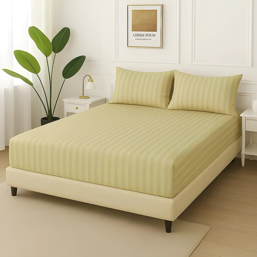 LUXURY 3PC FITTED STRIPE BEDSHEET